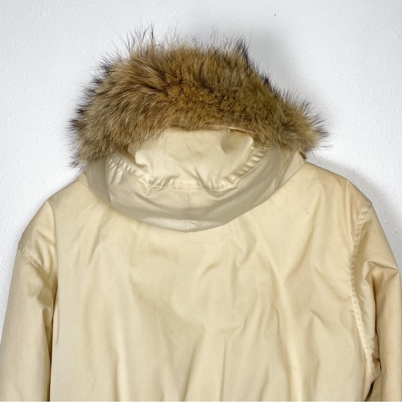 VTG Woolrich Sz. L Down Puffer Coat, plaid wool blend lining, faux fur trim hood - Picture 7 of 12